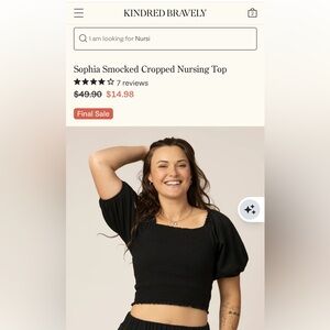 ISO Kindred Bravely Black Smocked Cropped Nursing Top